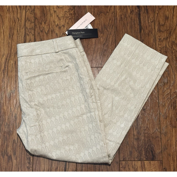 Banana Republic Dress Pants Hampton Fit Crop Beige Patterned - Women's 4 Petite - Picture 3 of 10